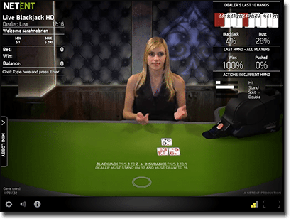 Live dealer blackjack by Net Entertainment