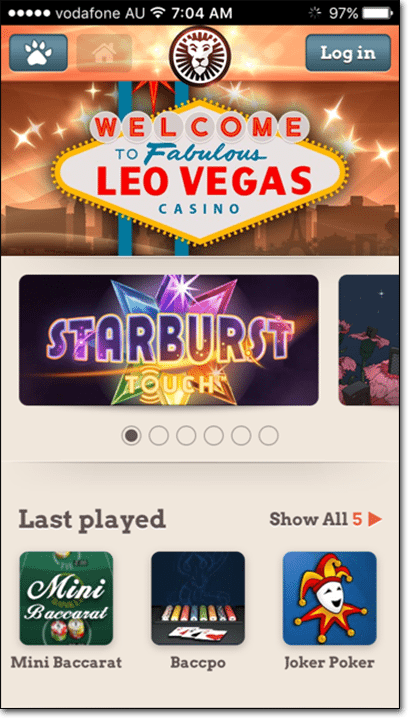 Leo Vegas mobile casino app browser-play